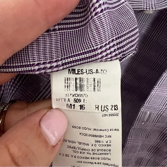 Men’s Boss Purple Windowpane Button Down Dress Shirt - 16 Sharp Fit - Picture 6 of 9